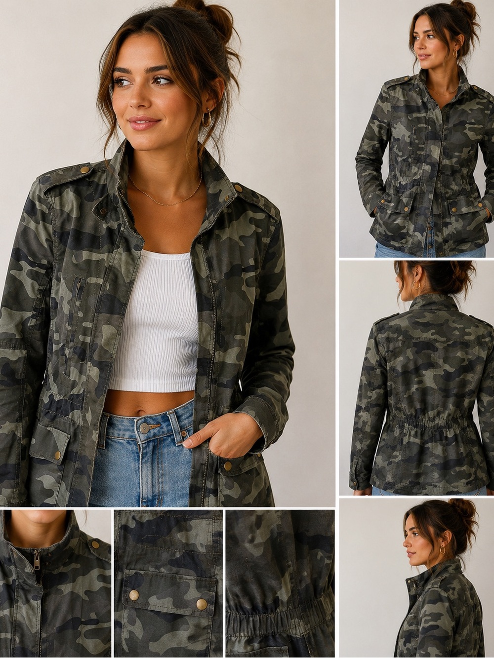 Love Tree NWT Medium Camouflage Utility Jacket Military Anorak Cinched Waist